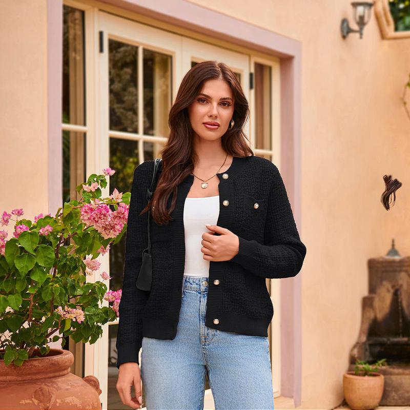 GRACE KARIN Womens Open Front ButtonDown Long Sleeve Texture Knit Cardigan Sweaters with Pockets