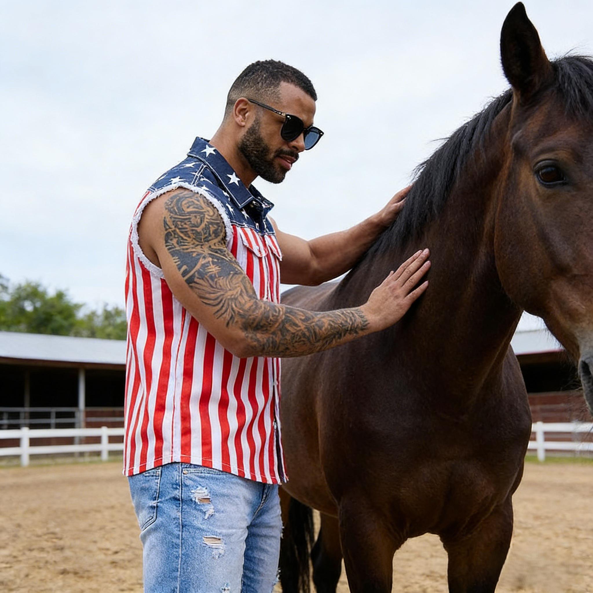 Yuanbang 4th of July Men’s American Flag Denim Vest USA 250th Birthday Independence Day Sleeveless Summer Casual Jacket Patriotic Style Outdoor Fashion Menswear Father's Festival Dad Gifts Guys Love Top Yuanbang 4th of July Men’s American Flag Denim Vest USA 250th Birthday Independence Day Sleeveless Summer Casual Jacket Patriotic Style Outdoor Fashion Menswear Father's Festival Dad Gifts Guys Love Top