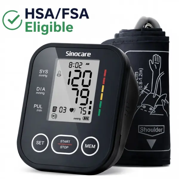 Sinocare Upper Arm Blood Pressure Monitor,Accurate, Easy-to-Use Device with Reliable Measurement, 8.6"-16.5" Adjustable Cuff, Large Display, Dual-User Mode, Posture Detection, Irregular Heartbeat Alert, Flexible Power Choices, HSA/FSA Eligible SohoChic