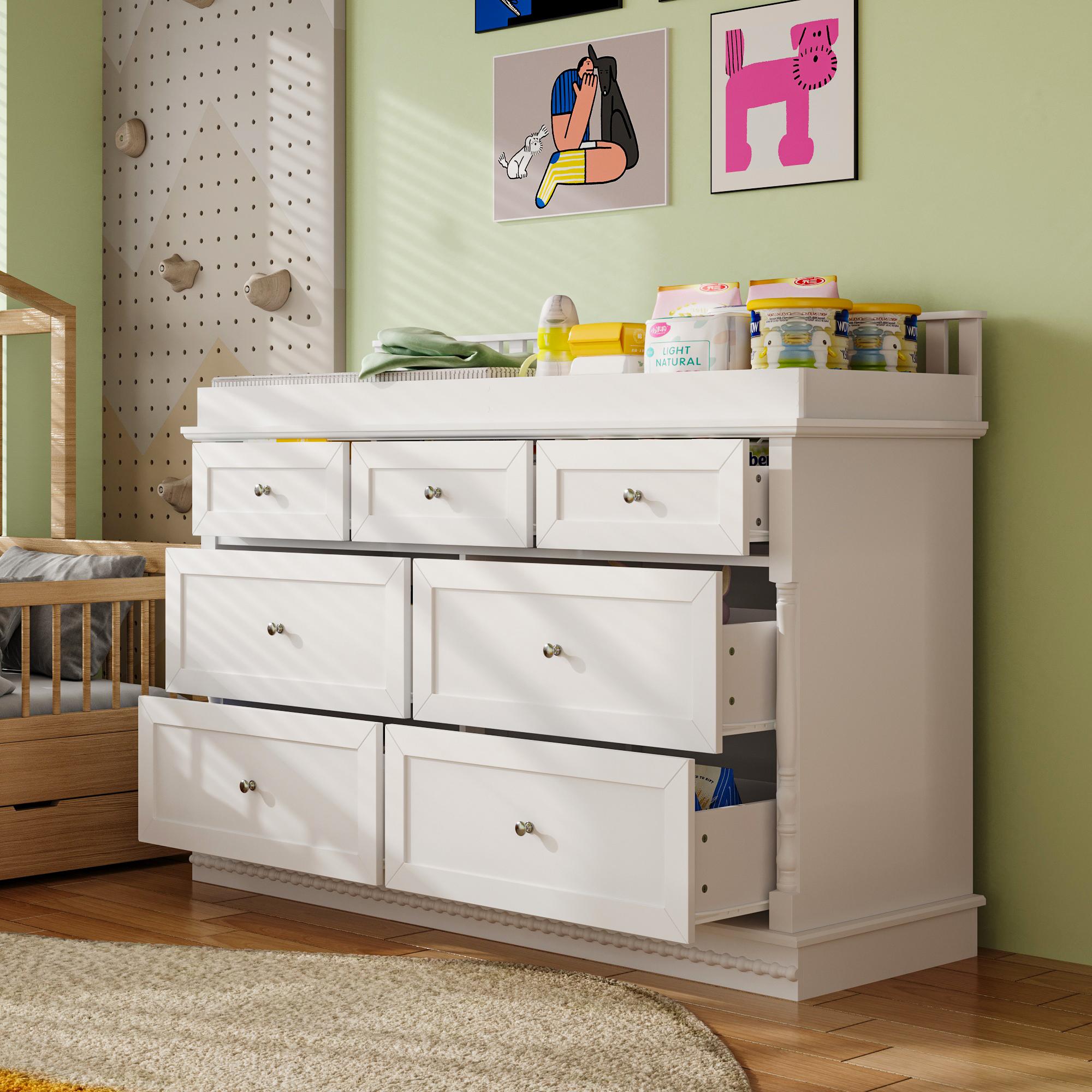 FUFU&GAGA 5-Drawer Dresser with Open Shelves, Modern White Chest of Drawers with Knobs, Storage Cabinet for Bedroom & Living Roomfor the Bedroom Furniture Organizer