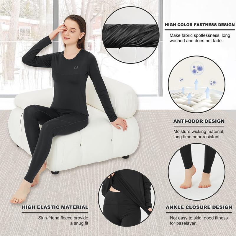 Women's Thermal Underwear Set - Fleece Lined Base Layer Top & Bottom for Skiing, Cold Weather Long Johns Winter Thermal Set, Soft Brushed Interior