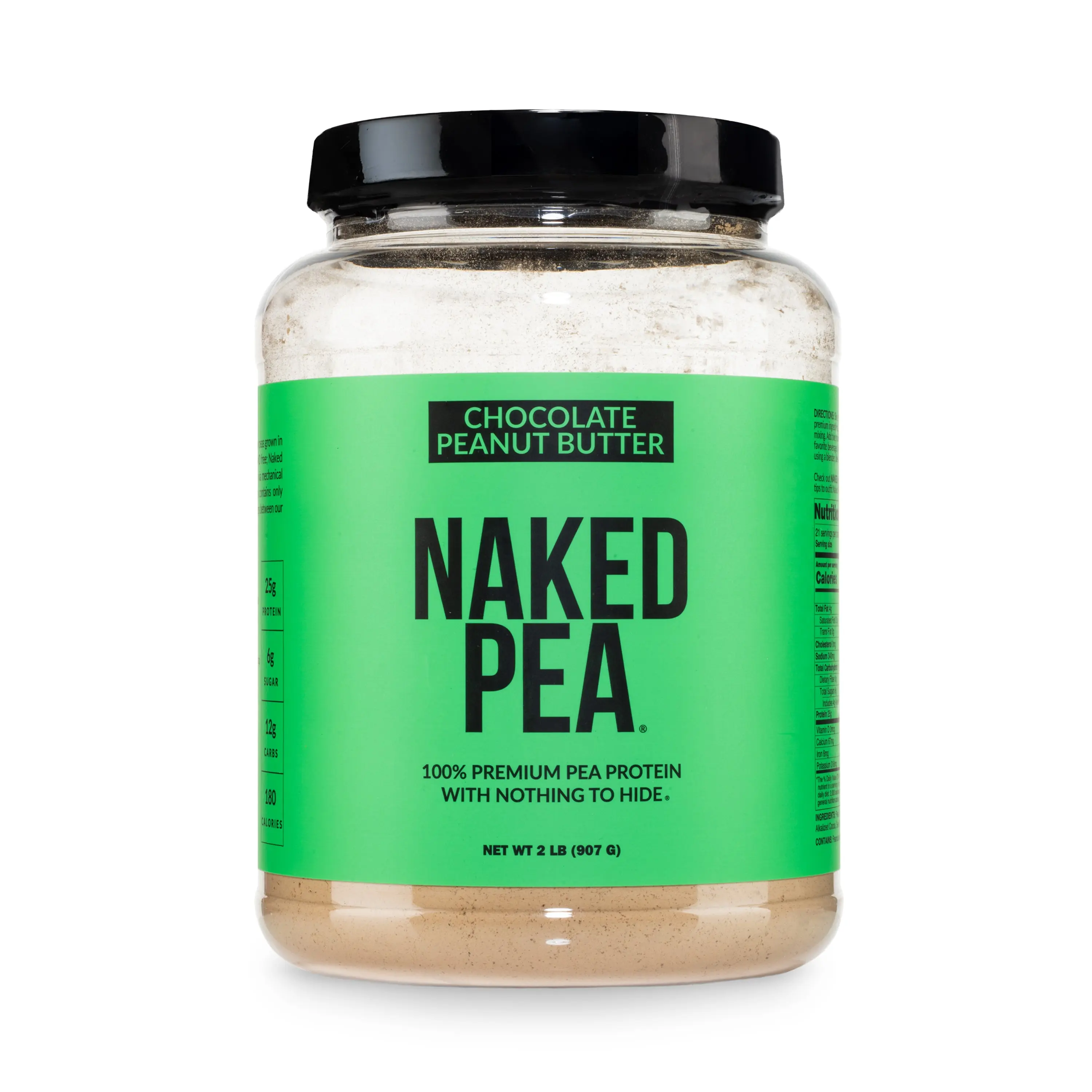 Naked Pea Chocolate Peanut Butter Protein Powder 2LB - Vegan Gluten-Free Dairy-Free Soy-Free GMO-Free with Organic Coconut Sugar - Free of Additives and Artificial Sweeteners - 20g Protein, 12g Carbs - Only 6 Ingredient