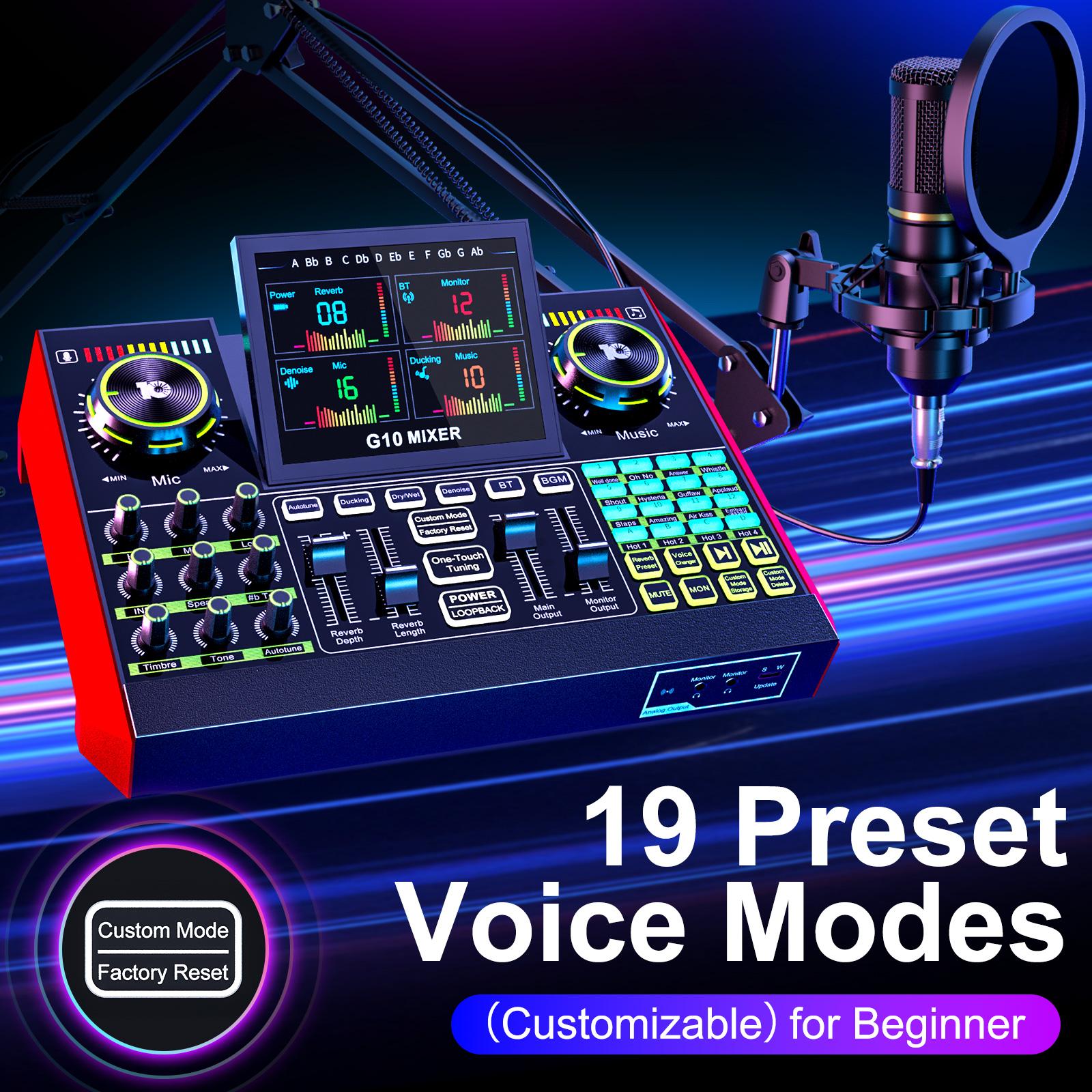 Tenlamp G10-P15 sound card kit, podcast equipment with customizable sound effects, two-level noise reduction, computer audio mixing, condenser microphone, suitable for live streaming, gaming, podcasting