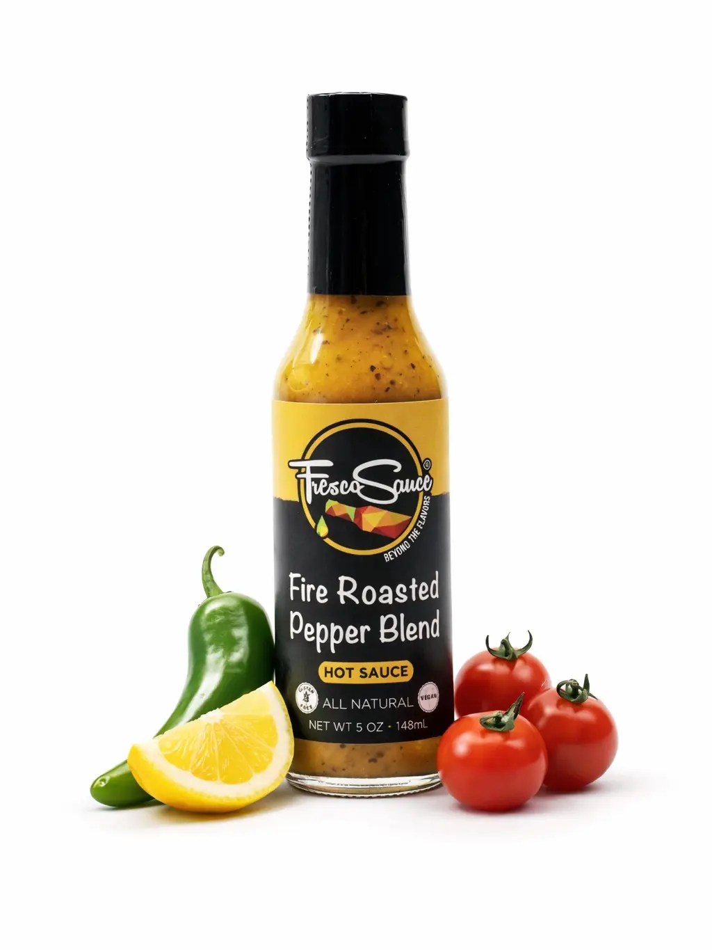 Fresco Sauce Fire Roasted Pepper Blend Hot Sauce - Jalapeno & Serrano Peppers - Flavorful All Natural Vegan Vinegar Free Gluten Free 5 fl oz