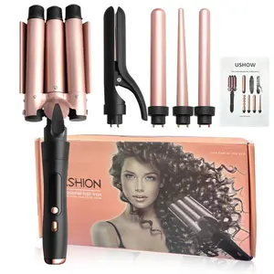 Waver Curling Iron Wand,5 in 1 Curling Wand Set with 3 Barrel Hair Crimper for Women, Fast Heating Hair Wand Curler in All Hair Type