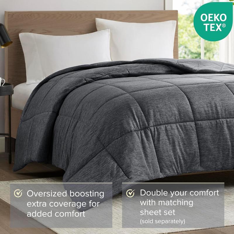 Comforter Set, Cozy Soft Jersey Knit Bedding, Box Quilting & Heathered Design, Cool to Touch, Lightweight All Seasons Down Alternative Bed Set