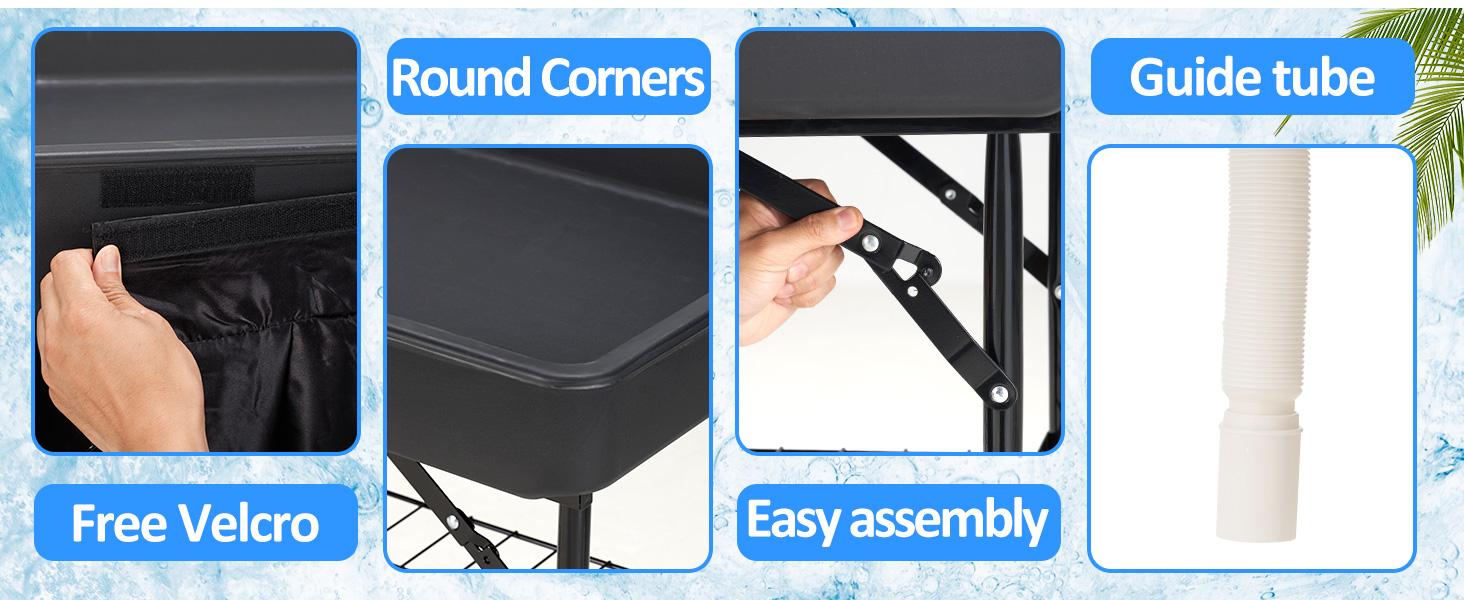 AHB Outdoor Cooler Table with Drain, Folding Ice Cooler Table with Removable Matching Skirt, Portable Table Coolers 4 Foot for Party BBQ Camping Wedding
