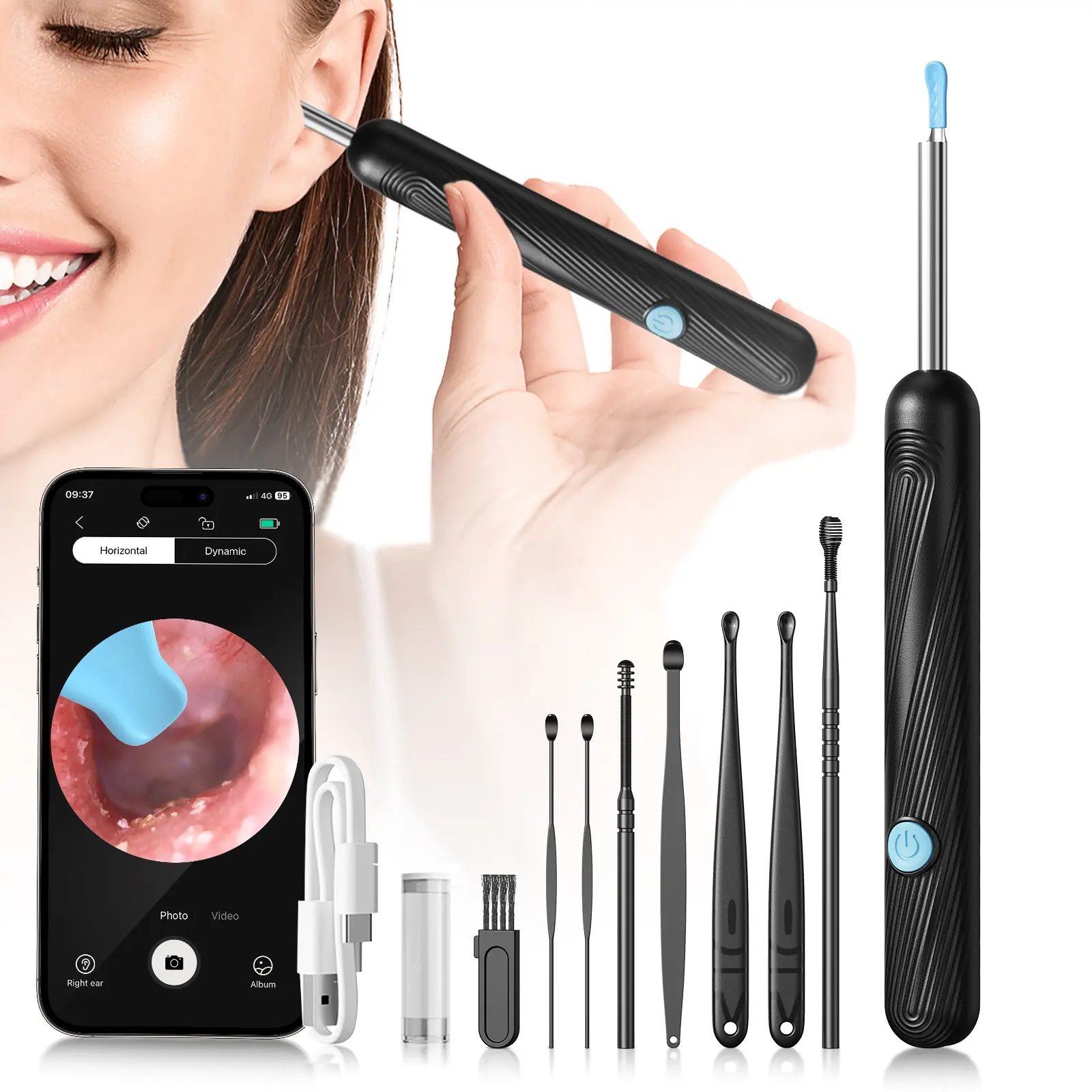 [DealsForYouDays] 1080P HD EarWax Removal Tool with Camera 6 Ear Spoons Set Rechargeable USB Battery Dual Power Safe Ear Care Gentle with WiFi Ear Cleaning