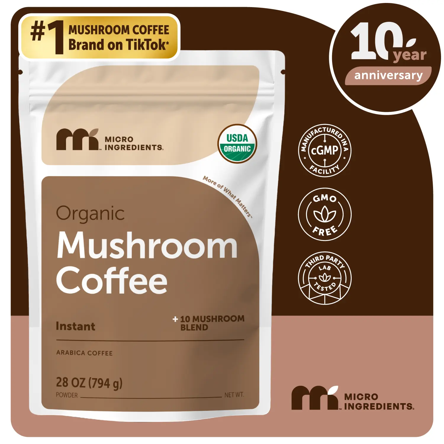 Micro Ingredients Organic Instant 10 in 1 Mushroom Coffee Powder