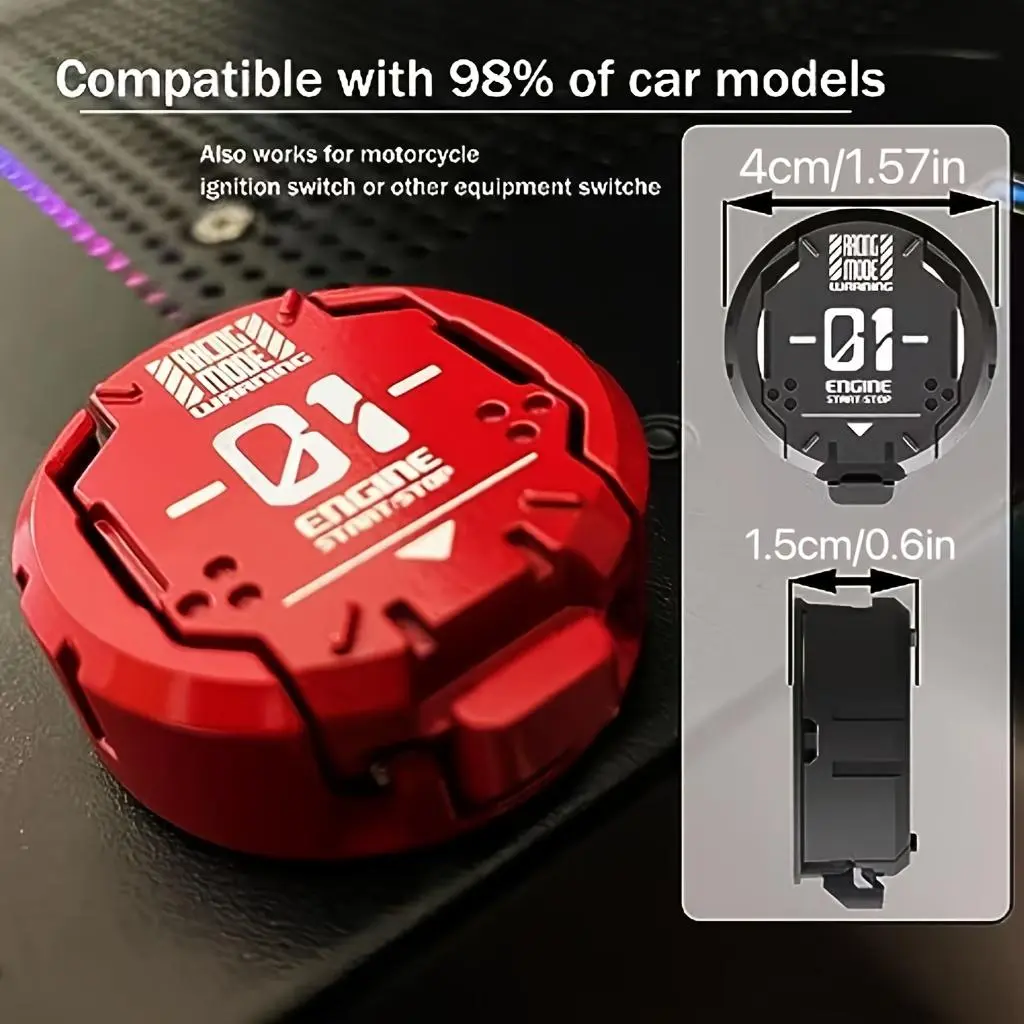 Full Metal Armor Engine Start Stop Button Cover One-Button Ignition Switch Protector for Car & Motorcycle Cool Modification Accessory High-Quality Metal Construction Prevents Scratches Fits 98% of Vehicle Models