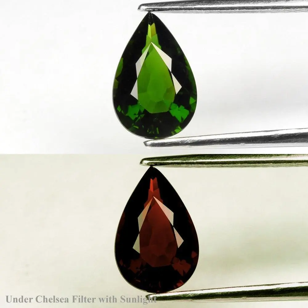 1.50ct ETW Green Chrome Tourmaline Gemstone - UV Reactive - Pear Cut