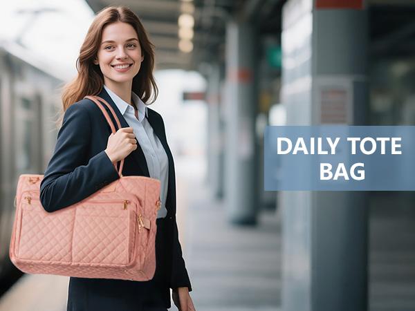 Bagstellar Teacher Tote Bag for Women,15.6 inch Laptop Work Tote Bags with 40oz Cup Holder, Waterproof Quilted Utility,Multiple Pockets,Shoulder Crossbody Tote Handbags for Women Work,Daily,Travel,Gym,School College