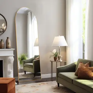 Full Length Mirror - Floor Standing western Mirror with Stand, 59" 64'' Length, 16"  21" Width, Aluminum Alloy Frame, Modern Design Decor Black-Arched