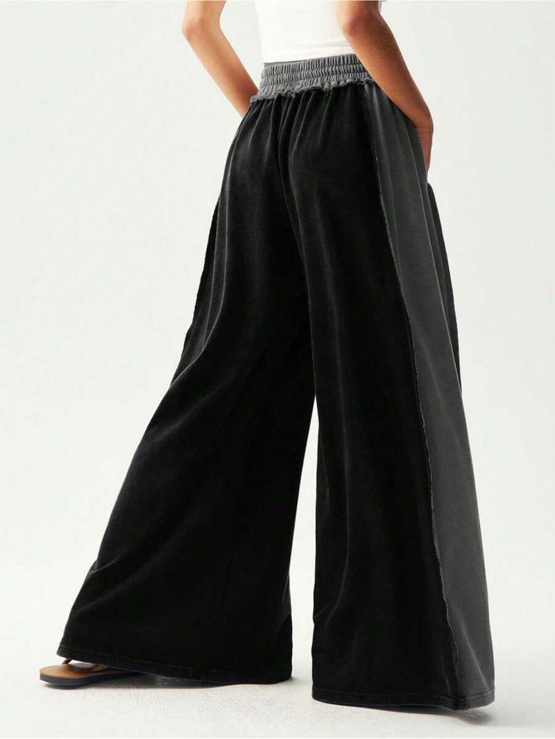 BOHO Ladies' Casual Knitted Patchwork Color Loose Wide-Leg Washed Pants