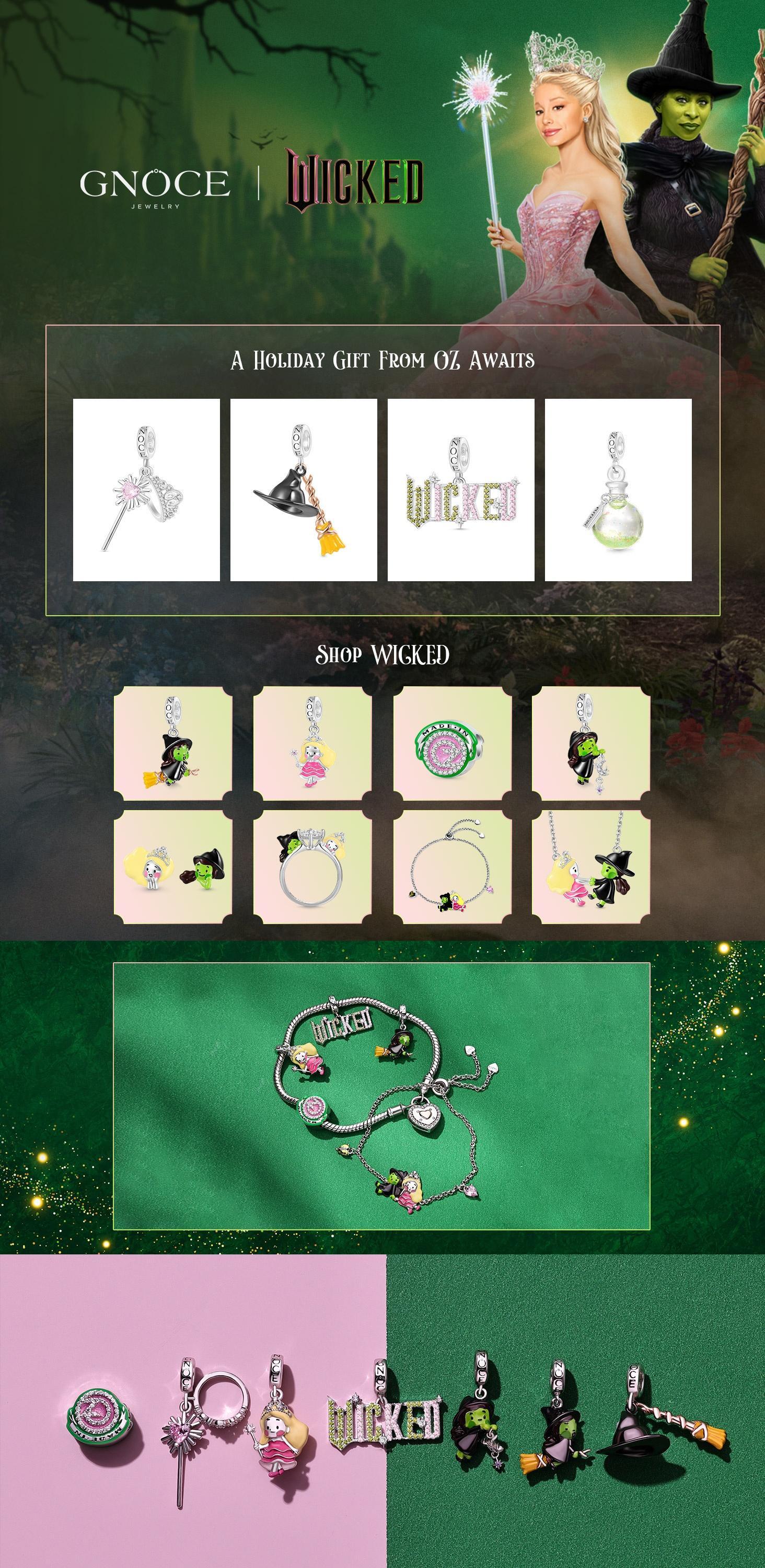 GNOCE ＆ Wicked Glinda the Good Witch Pendant Dangle Charm Bracelet for Women, Sterling Silver Dangle Charms for Women Wife, Valentine‘s Day, Mother’s Day Jewelry Birthday Gifts