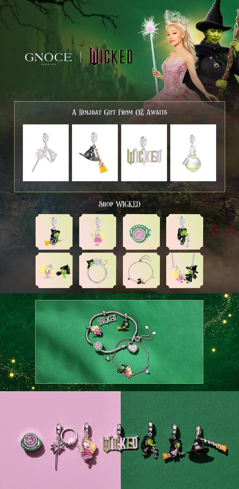 GNOCE ＆ Wicked Glinda the Good Witch Pendant Dangle Charm Bracelet for Women, Sterling Silver Dangle Charms for Women Wife, Valentine‘s Day, Mother’s Day Jewelry Birthday Gifts