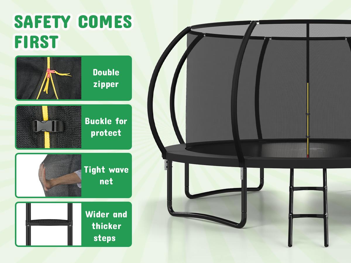 Outdoor Trampoline, 14FT Recreational Trampoline  for Kids and Adults,  ASTM Approved Trampoline with Safety Enclosure Net, Wide Ladder and Anti-Rust Coated Frame