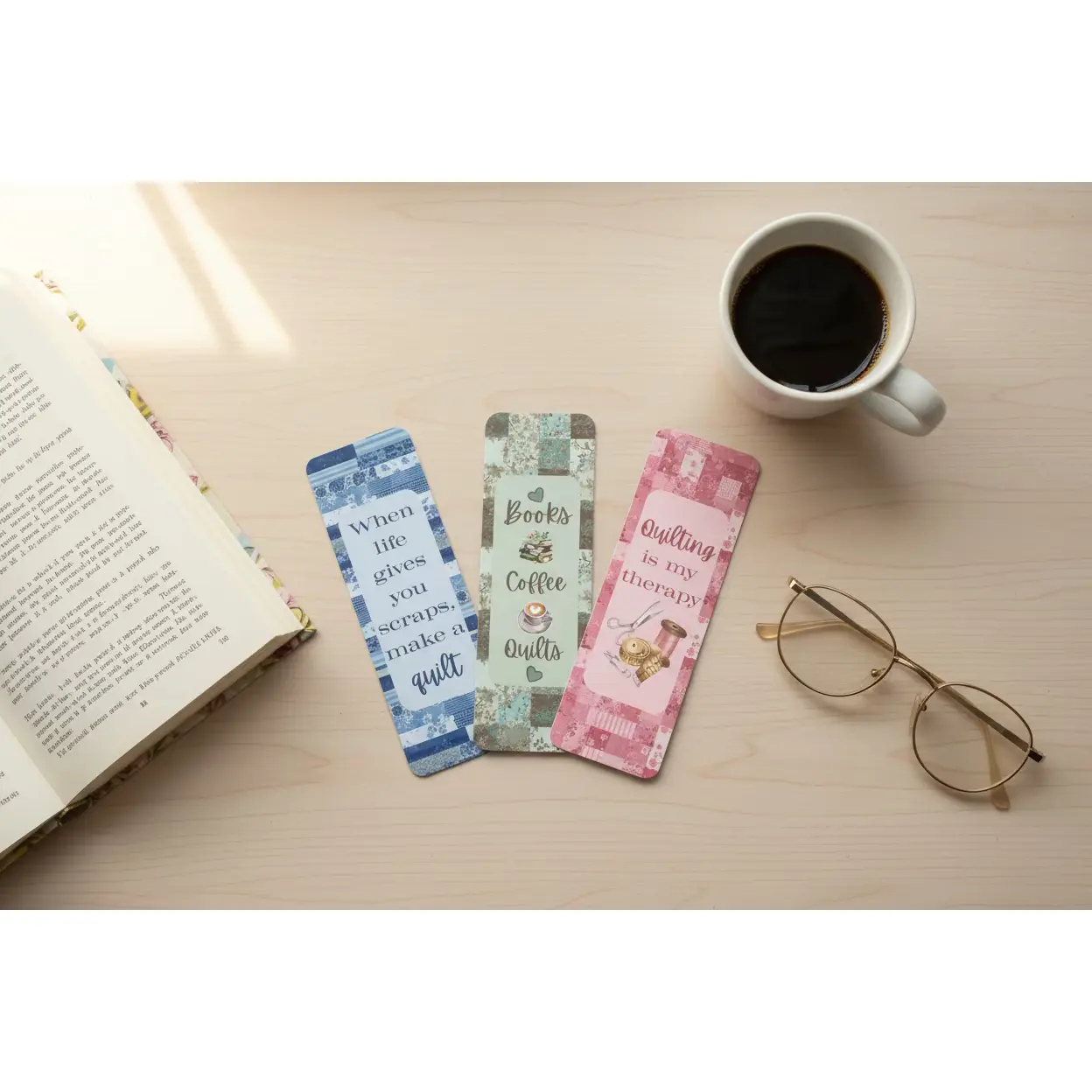 Bookmarks for Quilters - Set of 3 - Shabby Chic Designs - Gifts for Quilters