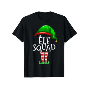 Funny Elf Squad Christmas T-Shirt - Black Short Sleeve Crew Neck Tee with Elf Squad Graphic & Elf Shoes Design, Retro Starry Night Print, All-Season Comfort Fit for Holiday Parties, Casual Wear & Themed Events - Men'S & Unisex graphic tee marcus the