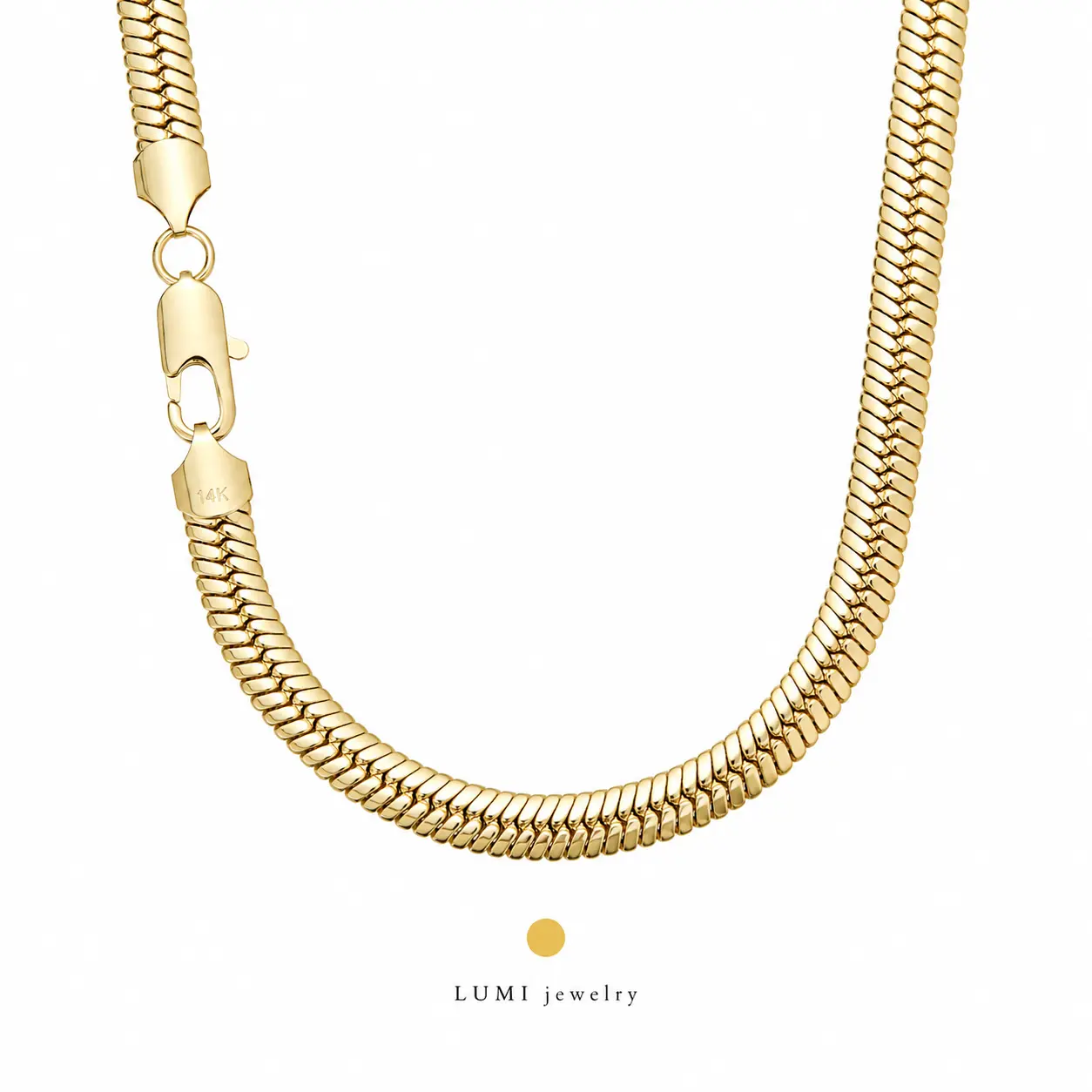 LUMI Gold Chain for Women & Men,14K Gold Necklace for Women &Men Flat Snake Chains Womens Herringbone Choker Chains Necklaces 10MM 8in/18in/20in/24inchs