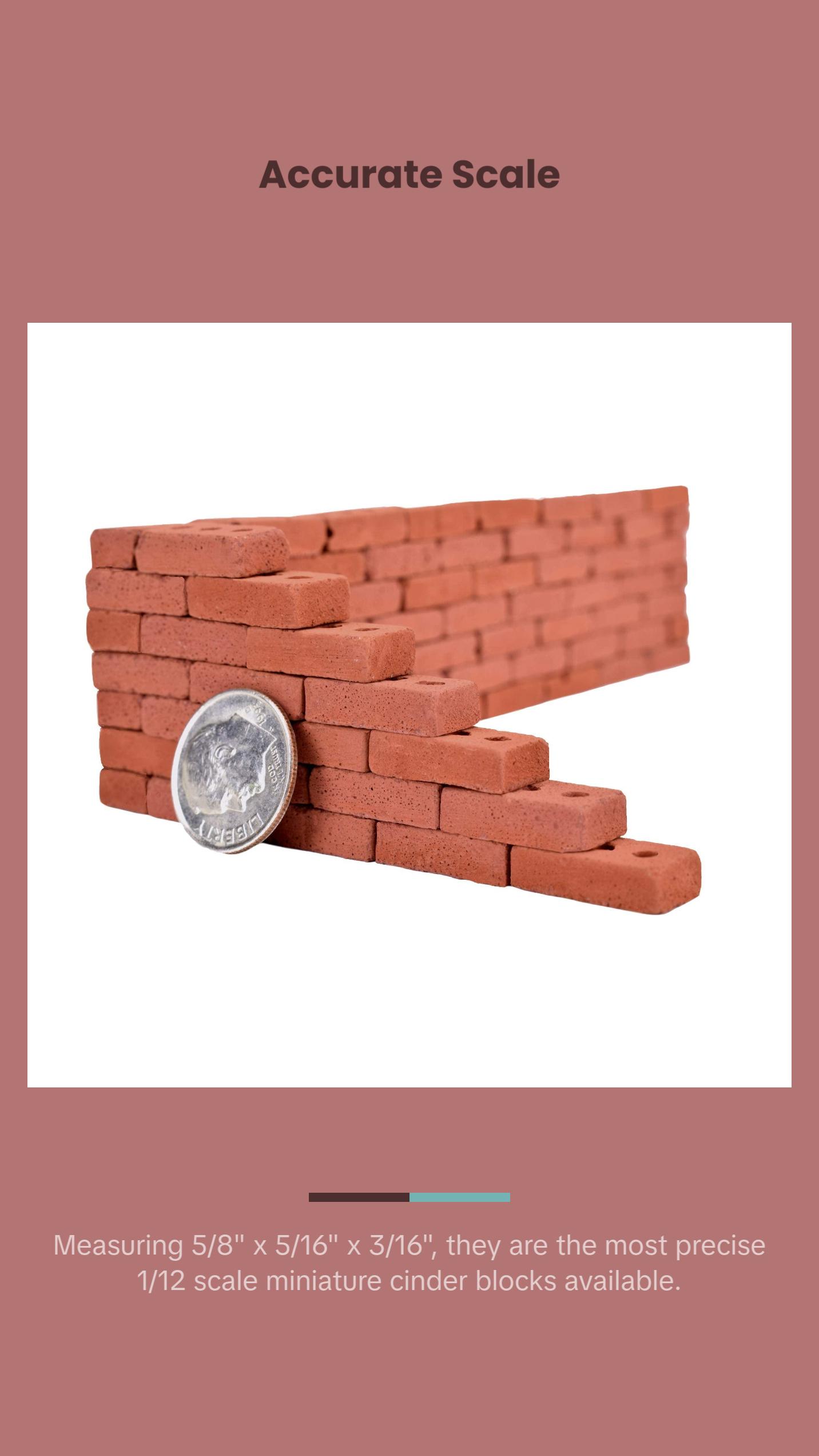 1/12 Scale Real Mini Cement Red Bricks – Dollhouse Masonry Bricks for Diorama, Model Train Layout, Mini Construction Projects, Mini Building Supplies – Handmade Small Batch USA
