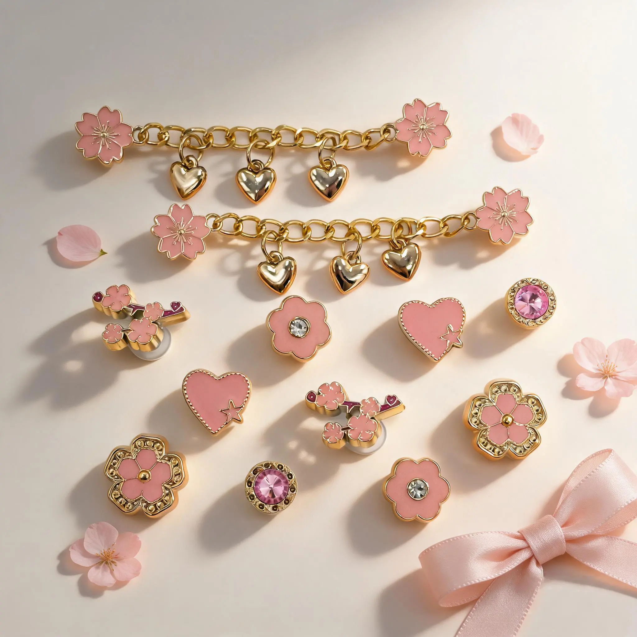 12PCS Cherry Blossom Resin Shoe Charms Pink Flowers Chains DIY Decorations Removable Clogs Shoes Buckles Accessories Faux Pearl Shoe Clips Decor Fit Women Sandals Slippers Valentine Birthday Festival Party Gifts, Shoe Embellishment Set, Footwear