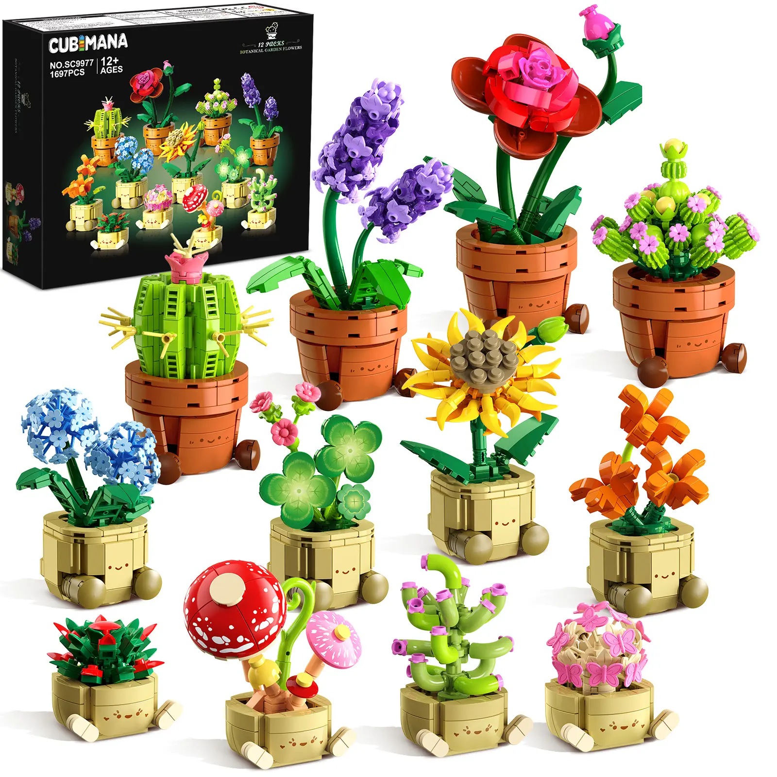 12 Pack Flowers Plants Mini Building Set - 1697PCS Flower Botanical Collection 3.6MM Succulent Building Toy for Home Office Decor, Valentines Day Party Favors Gift for Adults Girls Boys 12+ tiktokshopspringglowup