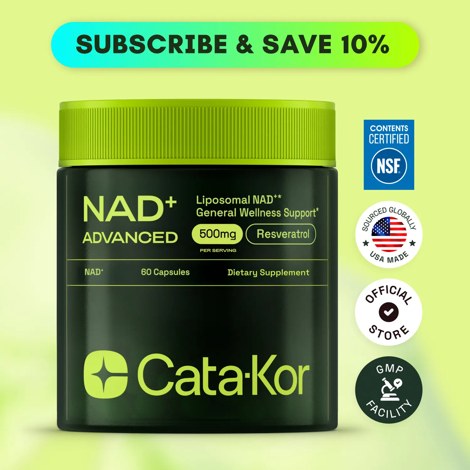 Cata-Kor NAD+ Advanced 500mg - NAD+ Supplement for Energy & Healthy Aging - 60 Count (30 Day Supply) - Previously known as Reus Research NR 900 Dietary