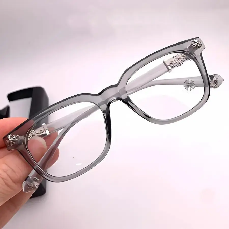 Luxury Gothic Designer Style Square Eyeglasses for Men & Women, Black Fashion Optical Frame with Cross Detail, Vintage Clear Lens Glasses Gift