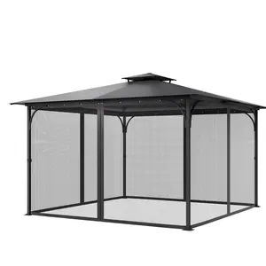 【fathersdaygift】VEVOR Gazebo Netting Replacement, Fit Most 12 x 12 x 7.5 FT Gazebo Curtain, Outdoor Garden Net, 4-Panel Sidewall Mesh Net, Patio Midge Netting with Double Zipper, Canopy Screen (Netting Only)