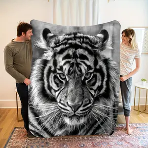 Black White Tiger Soft Cozy Flannel Blanket - Cool Wild Animal Print Plush Throw, Warm Fuzzy Bedroom Sofa Blanket, Perfect Gift for Tiger Lovers Men Women Teens for Birthday Holiday Home Decor