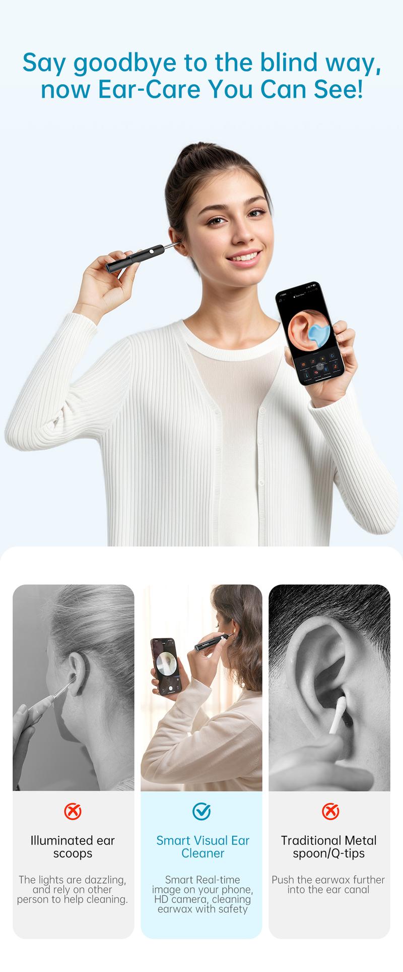 Wax Removal Kit Ear Cleaner with Camera Ear Scope Tweezers Visual Otoscope for Ear Nose Throat Examination Tool Family Use