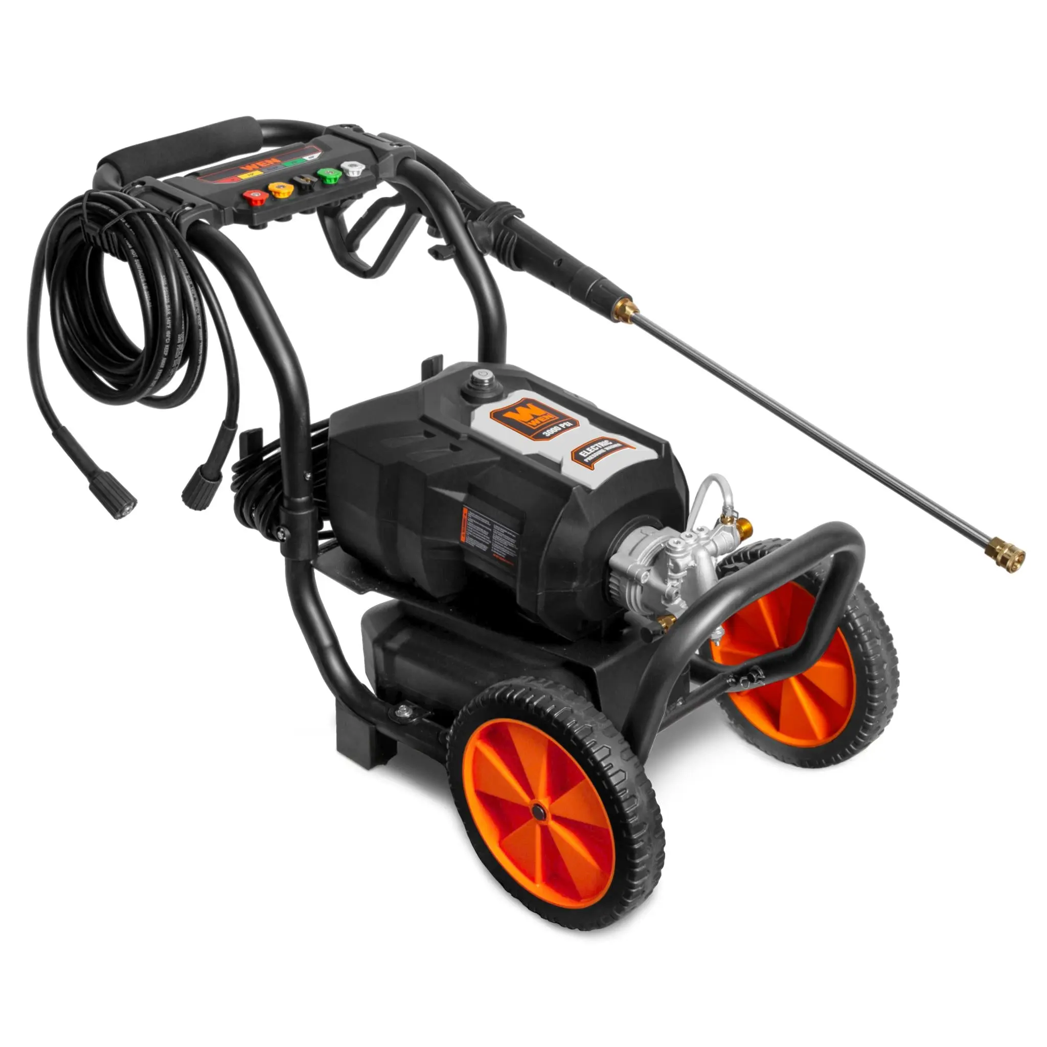WEN PW3000E Heavy Duty Brushless Electric Pressure Washer (3000 PSI, 2.0 GPM) Full Kit with Onboard Detergent Tank, Quick Connects, 25-ft Reinforced Hose, 35-ft GFCI Power Cord for Heavy Duty Cleaning, Driveway Wash, Boat Washing