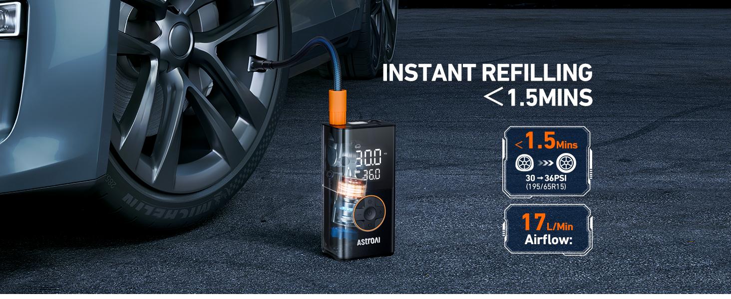 AstroAI L7 Tire Inflator Portable Air Compressor,150 PSI Cordless Car Tires Air Pump with LED Lights&Pressure Gauge,Auto Shut-Off - Tire Pump for Auto,Motorcycle, Bicycle, Ball