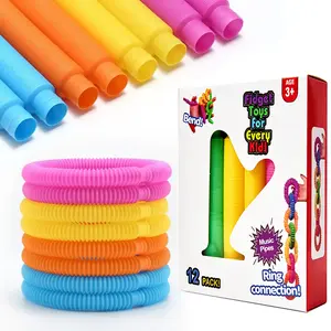 Pop Tubes (Multi-Color):12 Pack   Connectable & Extendable Stress Relief Fidget Tubes for Parties, Classrooms, and School Rewards ﻿