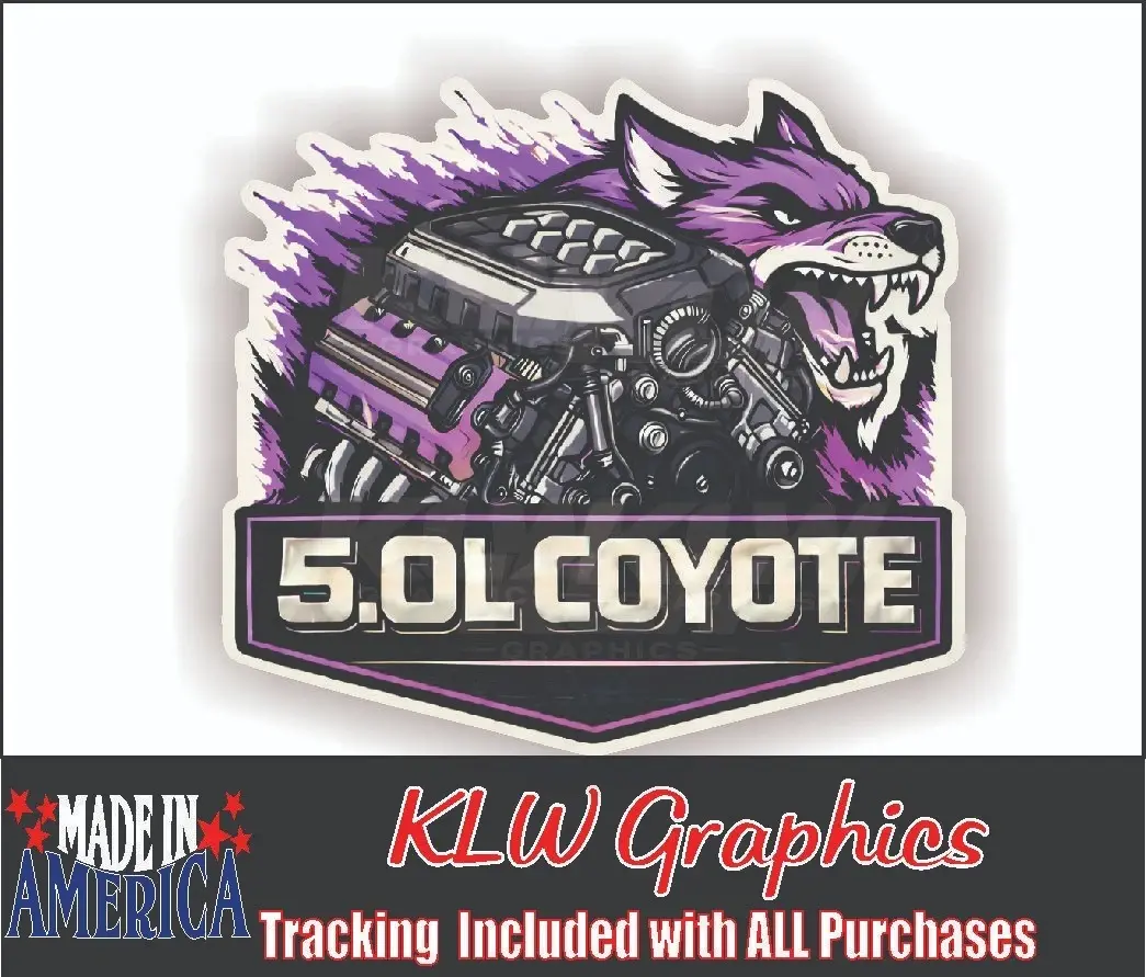 Coyote 5.0L Purple Style Full Color Windshield Vinyl Decal Sticker Mustang 5.0 2014 -2026 V8 Graber Race Car