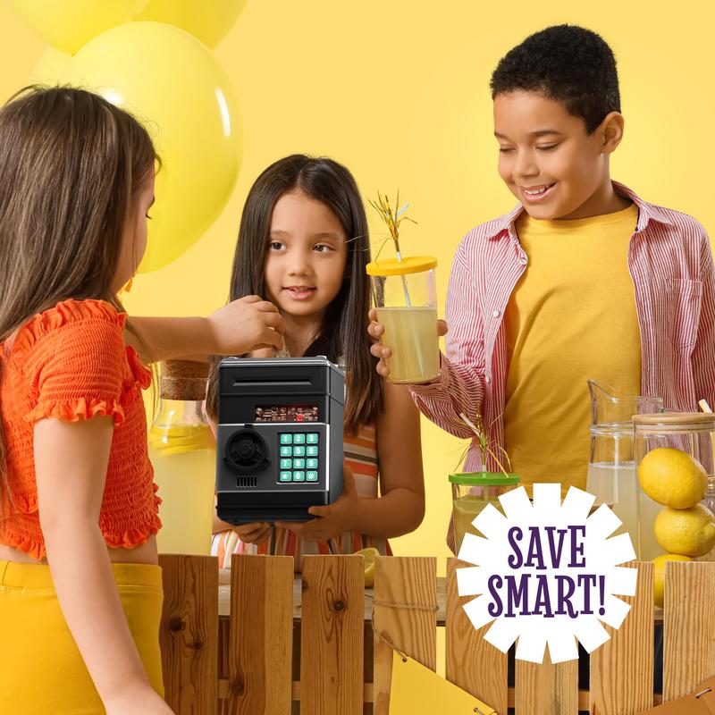 Piggy Bank for Boys Adults, Electronic ATM Coin Cash Bank with Password Code Lock and Auto Grab Bill Slot, Large Capacity Coin Bank Money Jar for Adults, Designed for All US Coins