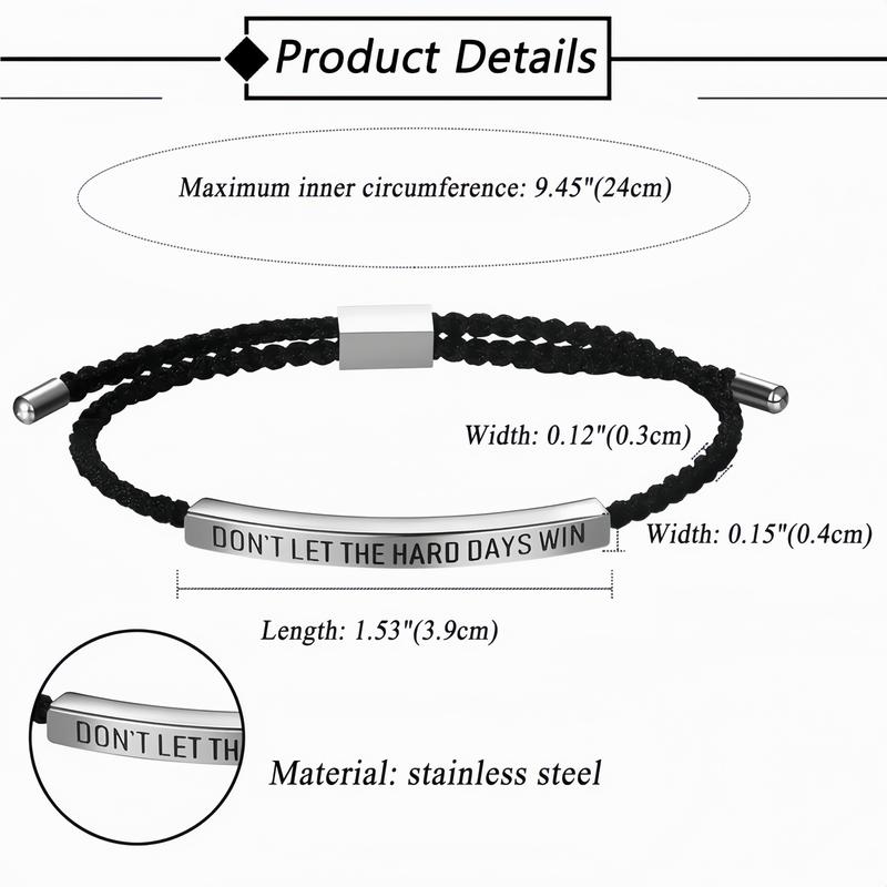 Don't Let The Hard Days Win Inspirational Bracelet Stainless Steel 18K Gold Plated Braided Design Adjustable up to 10 Inches Motivational Jewelry