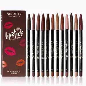 SHCOETY Matte Lip Liner Set 12 Pieces Waterproof Lip Pencils Assorted Colors Smooth Velvety Finish Nourishing Peptide Complex Long Lasting Transfer Resistant
