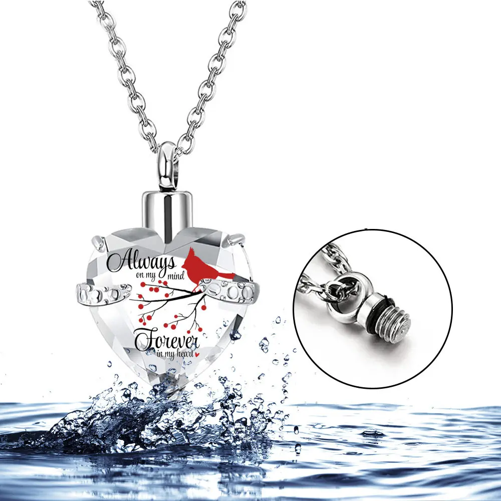 1pc Red Bird Engraved Urn Pendant Necklace for Ashes - Commemorative Jewelry with "Man Will Always Be in My Heart" Message, Custom Letters Necklace, Engraved Necklace, Message Engrave