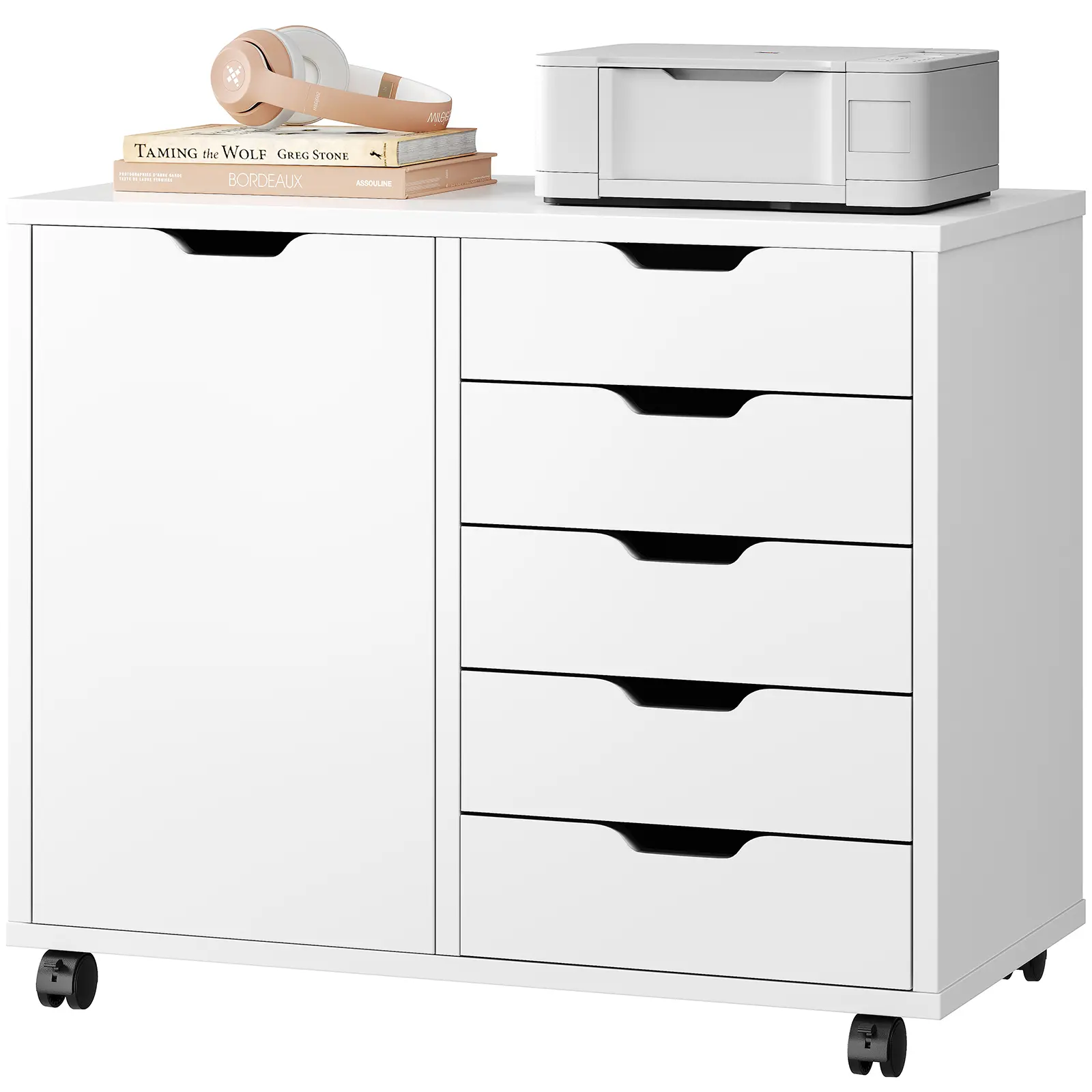 Drawer Wood File Cabinet,Mobile Printer Stand with Adjustable Shelf & Wheels,Storage Shelves for Home Office