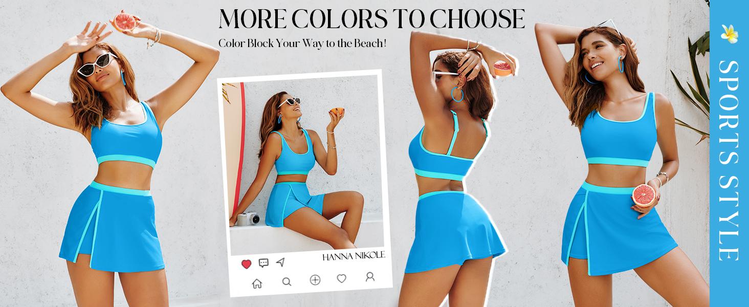 【S-2XL】Hanna Nikole Bikini Sets for Women Color Block Swimsuits with Side Slit Swim Skirt 【S-2XL】Hanna Nikole Bikini Sets for Women Color Block Swimsuits with Side Slit Swim Skirt