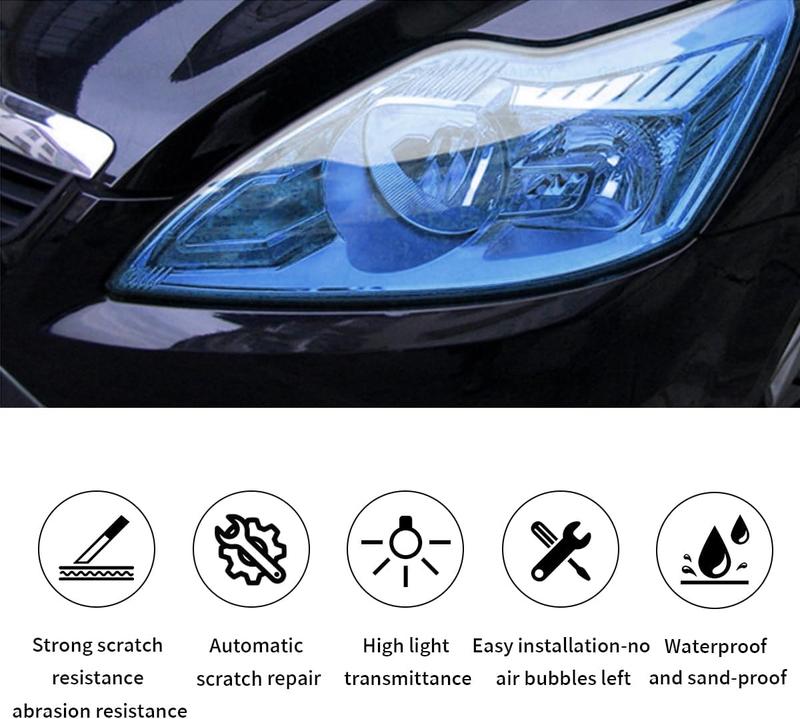 1ft x 5ft Extra-Wide Headlight Taillight Vinyl Tint Wrap Self Adhesive Fog Light Film Sheet Sticker Cover With Tools