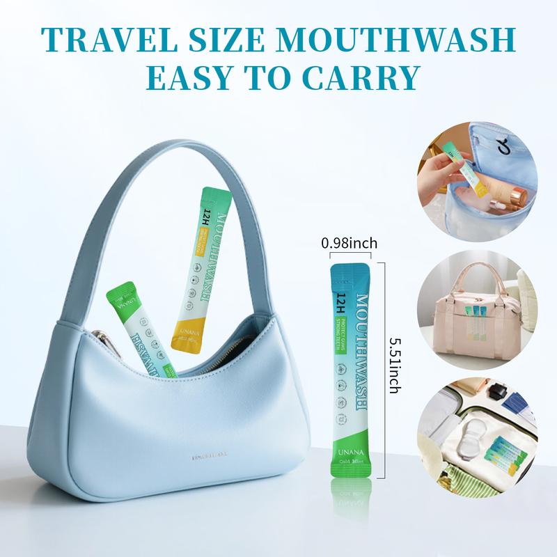 UNANA Natural Mouthwash Packets- Cold/Mild Mint Flavor, Alcohol-Free & Sugar-Free, 12hrs Protection for Strong Gums & Enhanced Breathing, Travel Size