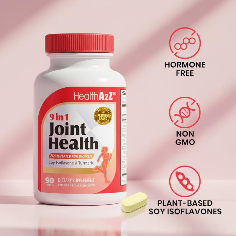 HealthA2Z 9 in 1 Joint Health for Women - 90 Tablets, 30-Day Supply (Pack of 1) - Glucosamine, Chondroitin, MSM, Soy Isoflavones & Turmeric for Female Joint Comfort, Flexibility, Mobility, Bone Health, Mood, Sleep & Hormonal Balance