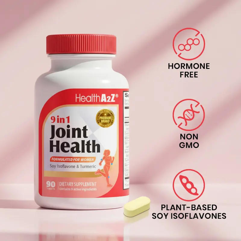 HealthA2Z 9 in 1 Joint Health for Women - 90 Tablets, 30-Day Supply (Pack of 1) - Glucosamine, Chondroitin, MSM, Soy Isoflavones & Turmeric for Female Joint Comfort, Flexibility, Mobility, Bone Health, Mood, Sleep & Hormonal Balance