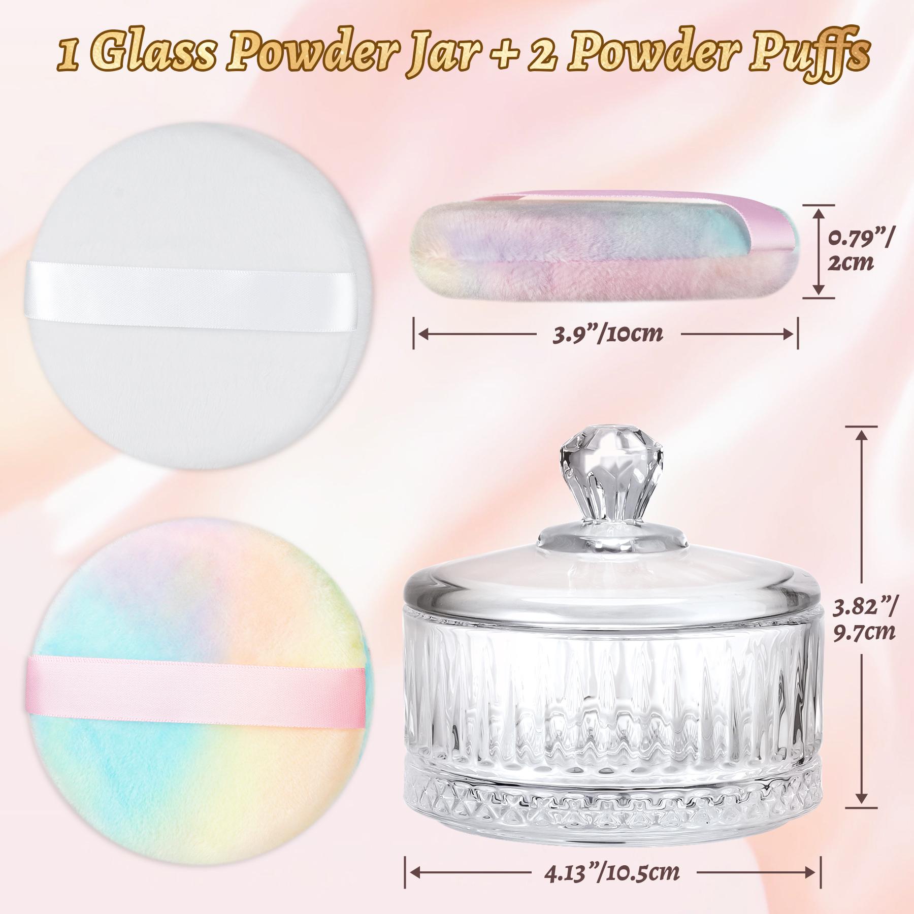 NiHome Large Powder Puff with Container Set, Glass Powder Puff Holder with Lid and 2 Ultra-Soft Velvet Puffs, Elegant Crystal Glass Storage Jar