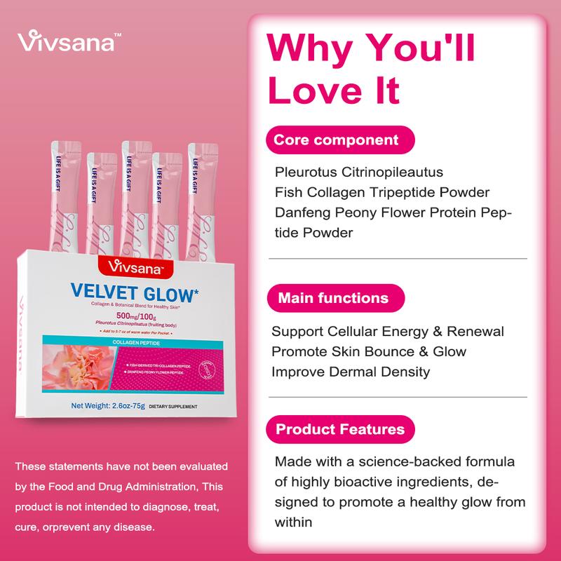 Vivsana Velvet Glow AKG - Collagen Renewal Drink AKG Collagen Tripeptide for Youthful Skin Radiance & Firmness 28-Day Visible Improvements Vivsana Velvet Glow AKG - Collagen Renewal Drink AKG Collagen Tripeptide for Youthful Skin Radiance & Firmness 28-Day Visible Improvements