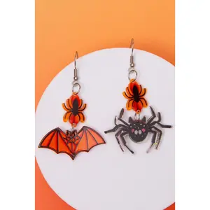 Mabel Halloween Mismatched Acrylic Spider and Bat Dangle Earrings