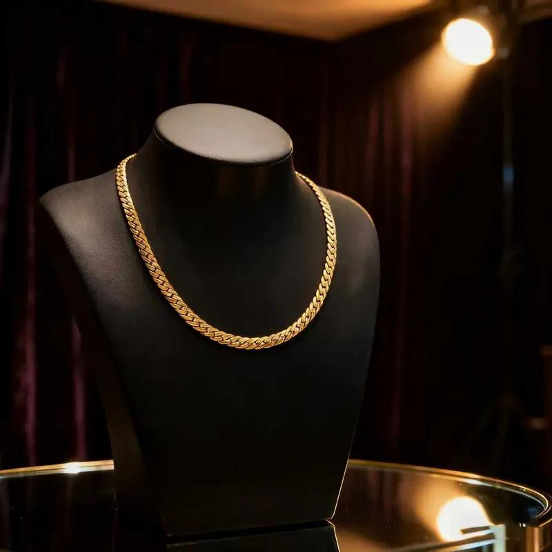 Width 5.5mm gold-plated 14K Cuban necklace and bracelet Vintage Feel Stainless Steel Anti-Rust Technology Christmas Gift for men and women , Length 16/18/20/24 inches